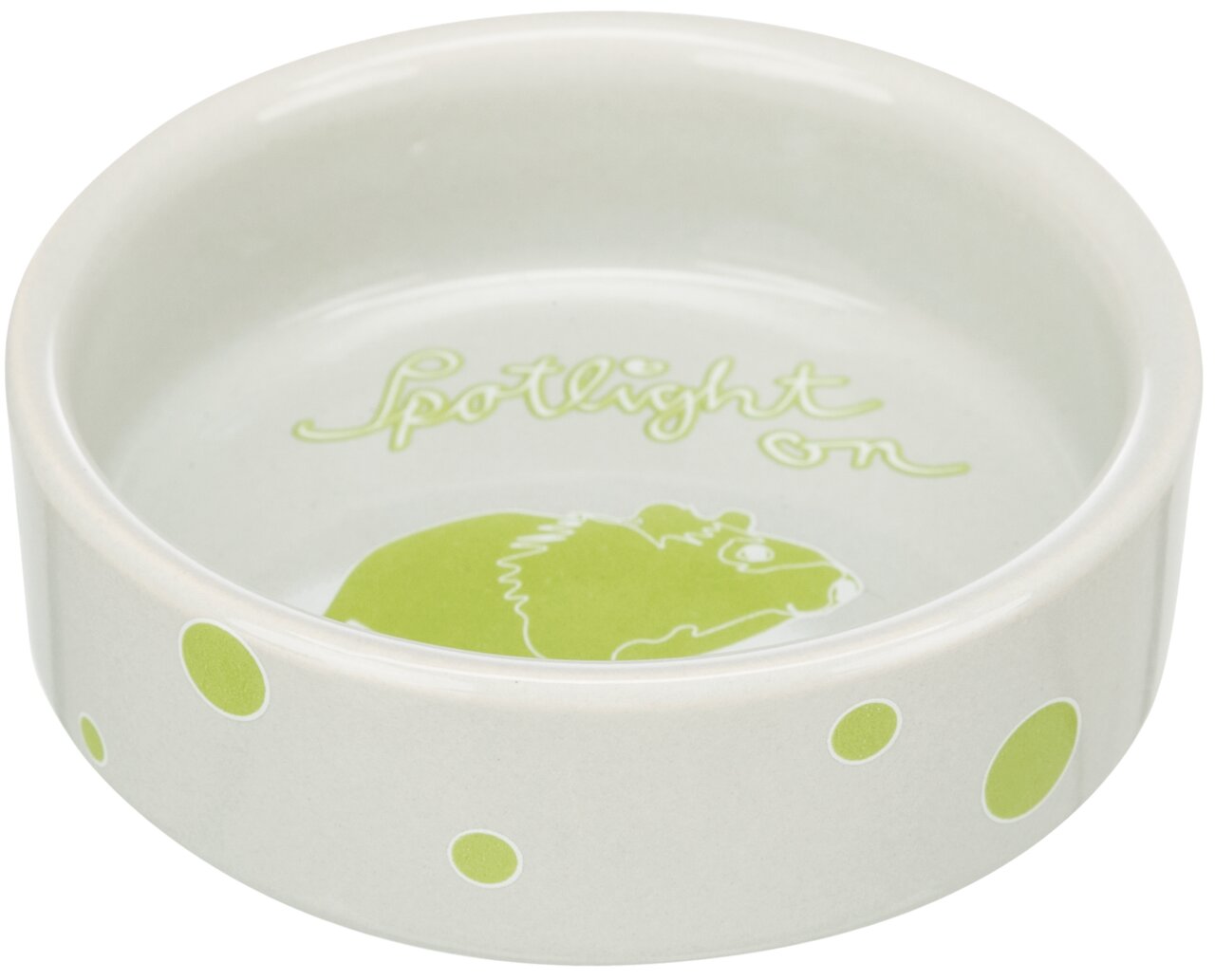 TRIXIE Keramiknapf „Spotlight on“ für Hamster & Kleintiere, grün-weiß, robust, leicht zu reinigen, ideal für Futter-Wasser.