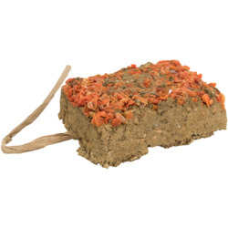 TRIXIE Snackblock, Kleintiere (Kaninchen, Meerschweinchen, Nager), Heu+Karotten, Beschäftigung+Nahrungsergänzung, mit Schnur.