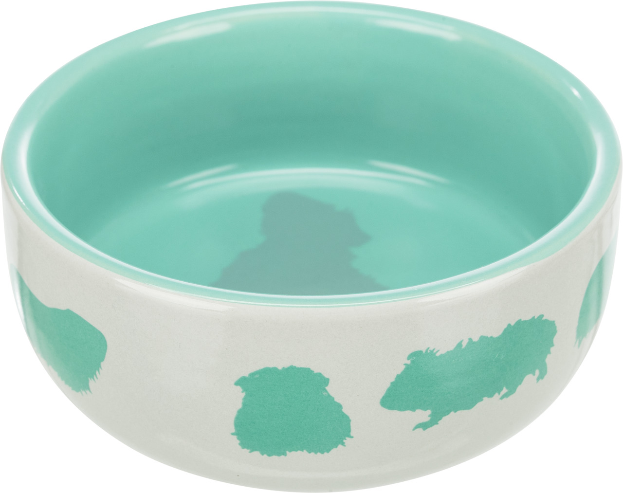 TRIXIE Keramiknapf für Kleintiere (z.B. Meerschweinchen), türkis mit Silhouetten, ideal für Futter-Wasser, robust & leicht zu reinigen.