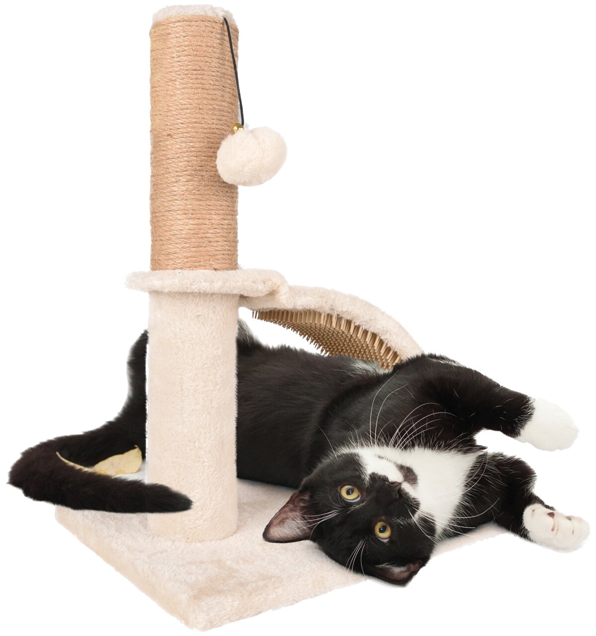 Flamingo Kratzbaum für Katzen, beige, mit Sisal-Säule, Kratzfläche & Spielball. Perfekt für Spiel, Krallenpflege & Entspannung.