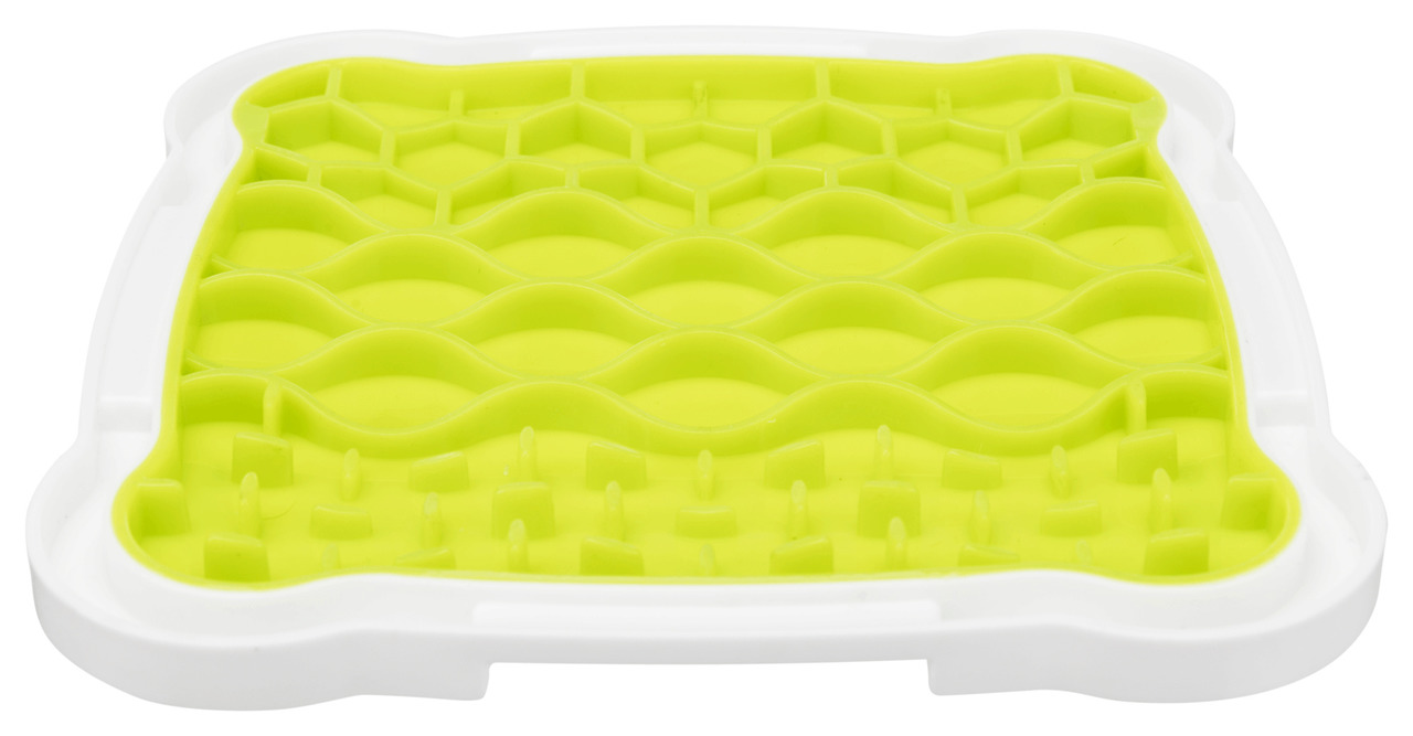 TRIXIE Schleckplatte f. Hunde & Katzen, gelb/weiß, strukturiert (Wellen/Waben), fördert Schlecken & verlängert Fresszeit.