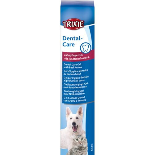 TRIXIE Dental-Care Zahnpflege-Gel, Hunde & Katzen, Rindfleischaroma, Zahnhygiene-Unterstützung, blaue Verpackung, 125 ml.