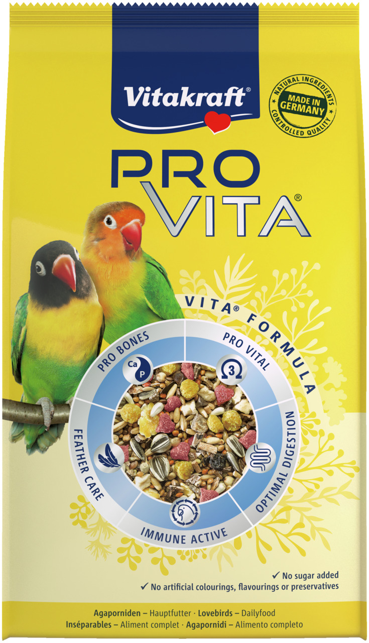 Vitakraft Pro Vita Hauptfutter f. Agaporniden, Vita®-Formel, gesunde Knochen, Vitalität, 0 Zucker, 0 künstl. Stoffe, 125g.