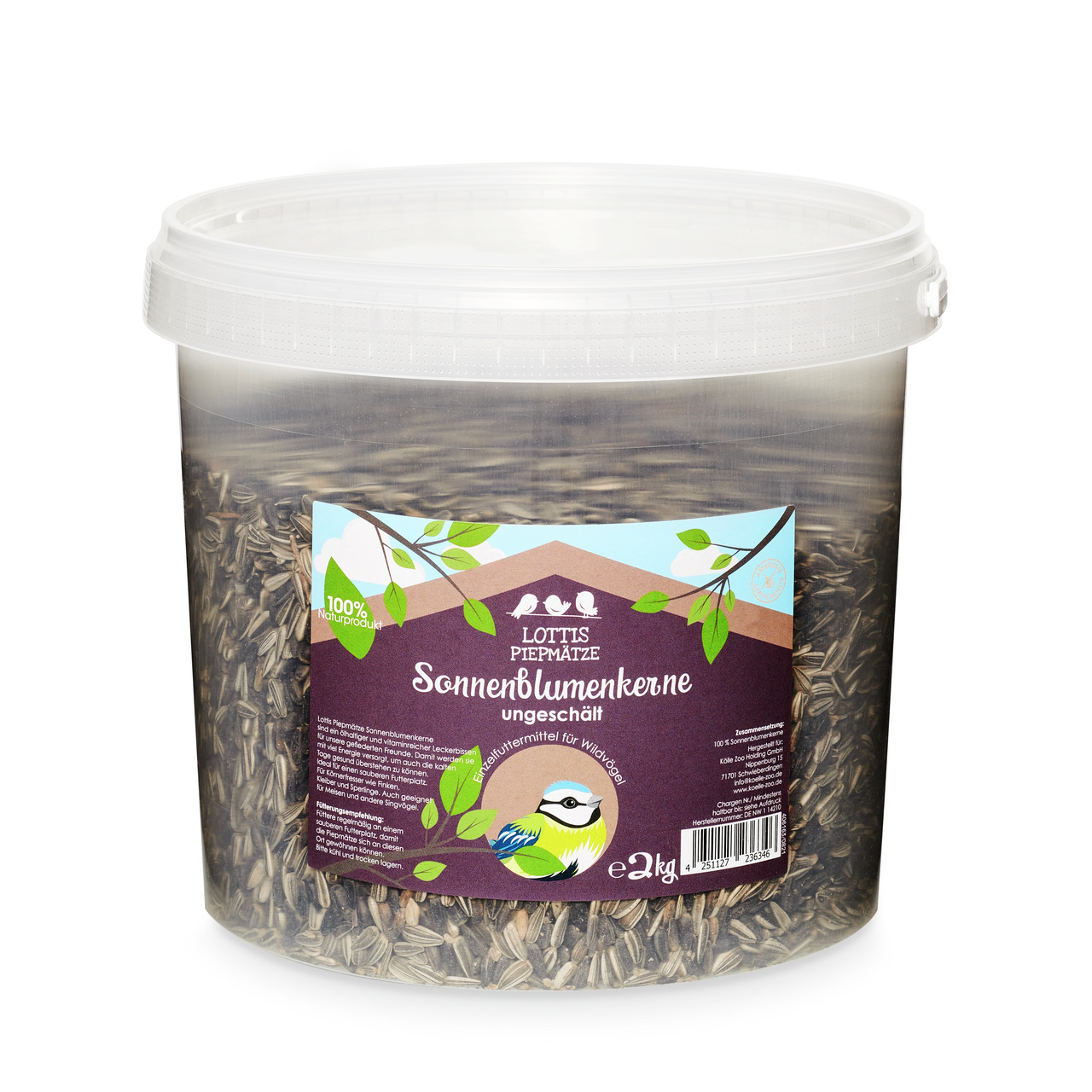 Lottis Piepmätze Sonnenblumenkerne, 2 kg, für Wildvögel, 100% natürlich, hochwertig, ideal für artgerechte Fütterung.