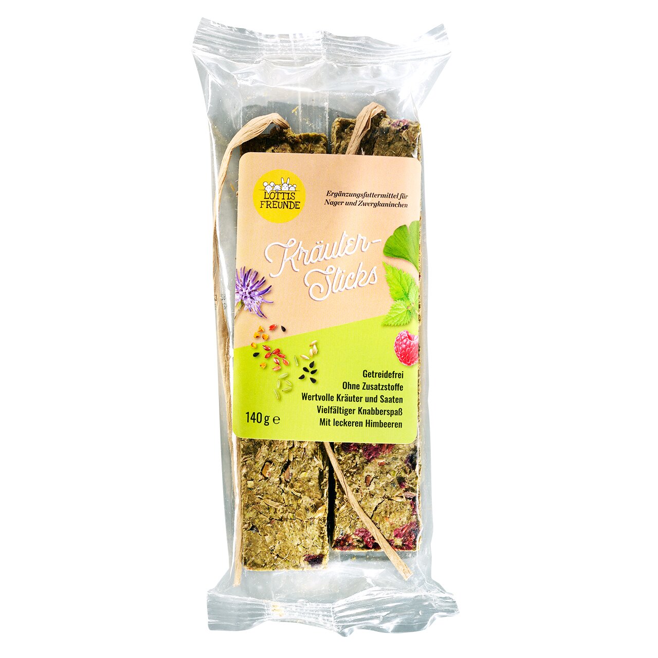 LOTTIS FREUNDE Kräuter-Sticks für Nager, mit Himbeeren, getreidefrei, ohne Zusätze, 140 g Packung. Perfekt für Knabberspaß.
