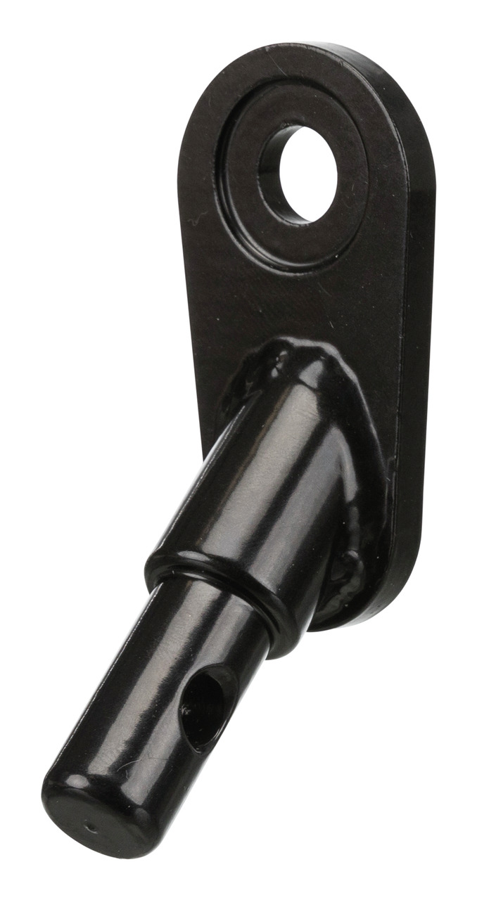 Schwarzes Ersatzteil von TRIXIE, speziell entwickelt für die Befestigung von Fahrradanhängern für Hunde. Das robuste Metallstück verfügt über eine Öse und einen Bolzen mit Loch, um eine sichere Verbindung zu gewährleisten. Ideal für Tierhalter, die ihren 