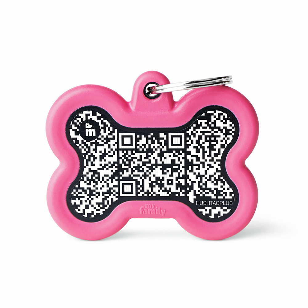 My Family Hushtag Plus" Anhänger für Hunde, pink, Knochenform, mit QR-Code für personalisierte Infos.;;;;;;;;;;;;;;;;;;;;;;;;;;;;;;;;;;;;
