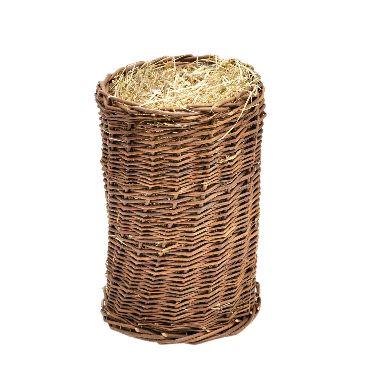 Ein geflochtener Heukorb der Marke Lottis Freunde, geeignet für Kleintiere wie Kaninchen und Meerschweinchen. Der Korb besteht aus natürlichem Weidenmaterial und ist mit duftendem Heu gefüllt. Ideal zur artgerechten Fütterung und Beschäftigung. Maße und M