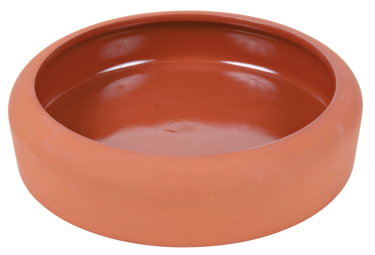 Runde, braune Futterschale aus Keramik von TRIXIE, geeignet für Reptilien wie Schildkröten oder Echsen. Die Schale ist robust, leicht zu reinigen und ideal für Wasser oder Futter. Ihr schlichtes Design fügt sich harmonisch in Terrarien ein. Produktnummer: