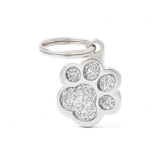 MY FAMILY Shine Paw Tag glitzer grau Hundemarke