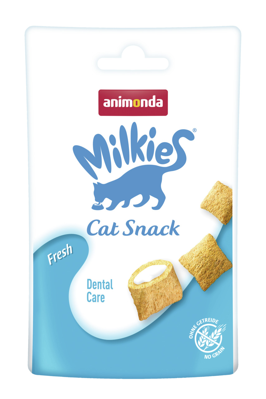 animonda Milkies Cat Snack Dental Care, Fresh, getreidefrei, Zahnpflege, Katzen, knusprige Snacks mit cremiger Füllung.