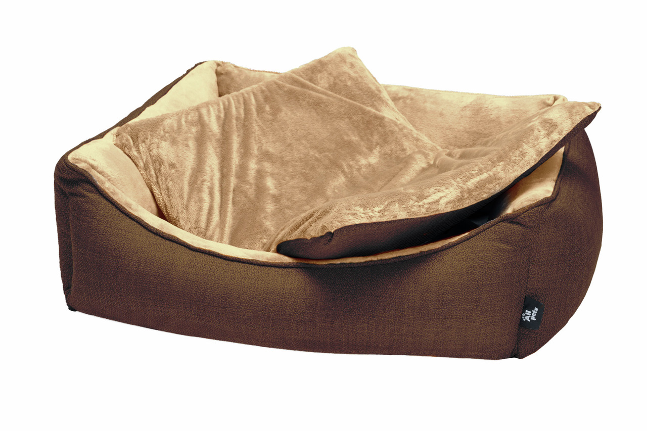 Haustierbett Allpets, für Hunde/Katzen, beige Plüsch, braunes Außenmaterial, Komfort+Wärme, rechteckig, für kl.-mittelgr. Tiere.