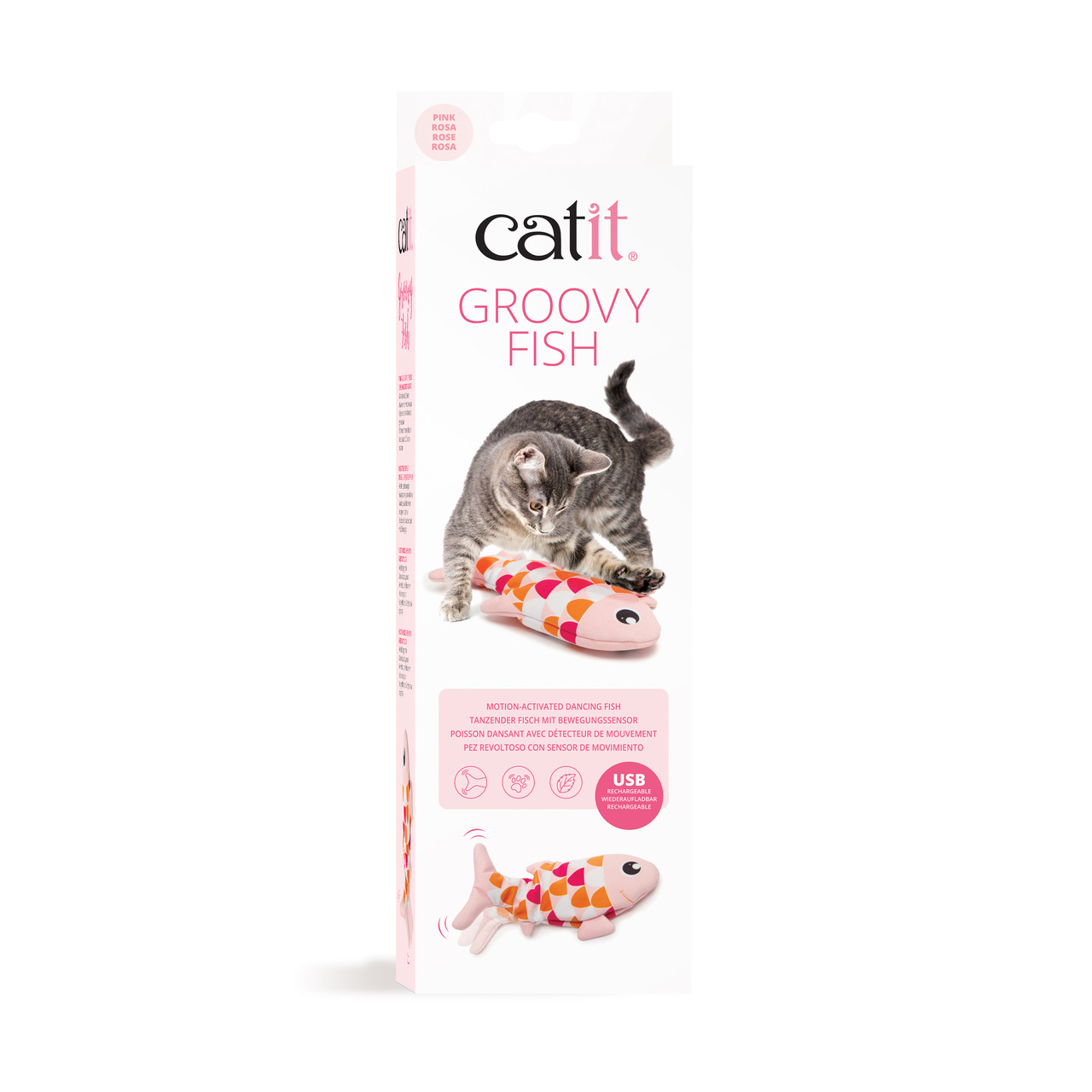 Catit Groovy Fish, interaktives Katzenspielzeug, Rosa, für alle Altersgruppen, USB-aufladbar, realistische Bewegungen, Spielspaß.