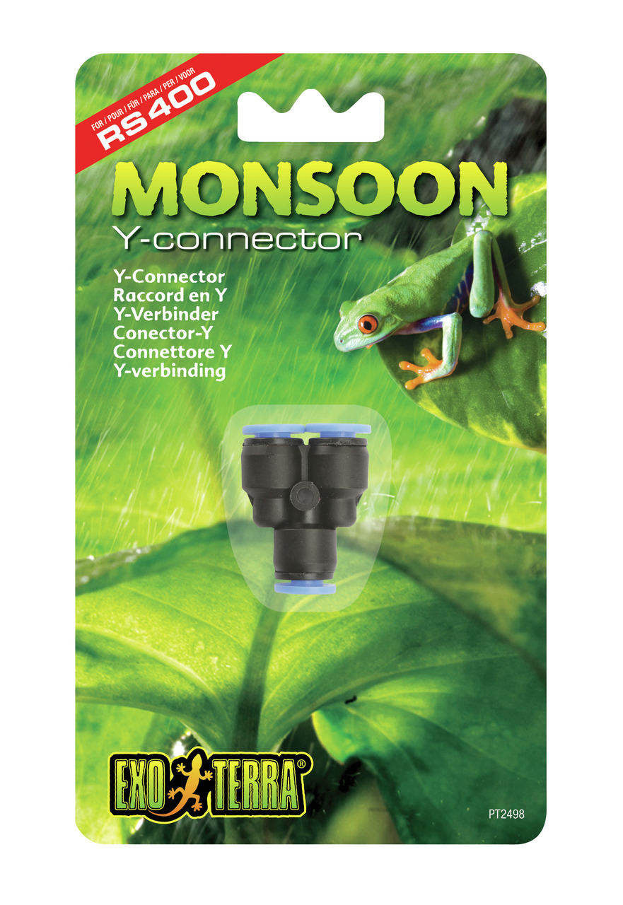 Exo Terra Monsoon Y-Connector, Zubehör für Reptilien--Amphibienhalter, erweitert Bewässerungssystem, schwarz, tropische Kulisse, Frosch.