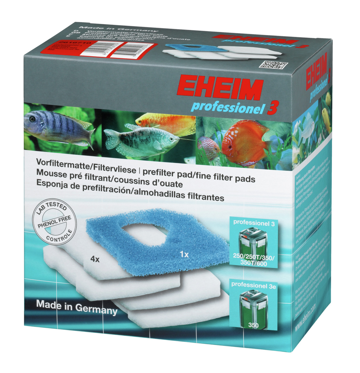 EHEIM professionel 3 Vorfiltermatten, für Aquarienbesitzer, mechanische Filterung, 4 Filtervliese+1 Vorfiltermatte, phenolfrei, Made in Germany.