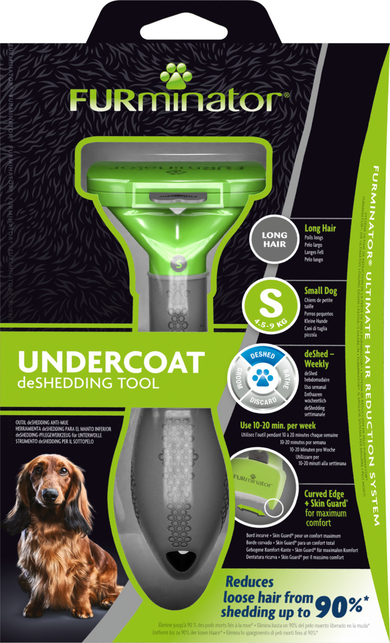 FURminator Undercoat deShedding Tool, Hunde, langes Fell, 4,5–9 kg, reduziert 90 % lose Haare, 10–20 Min.-Woche empfohlen.