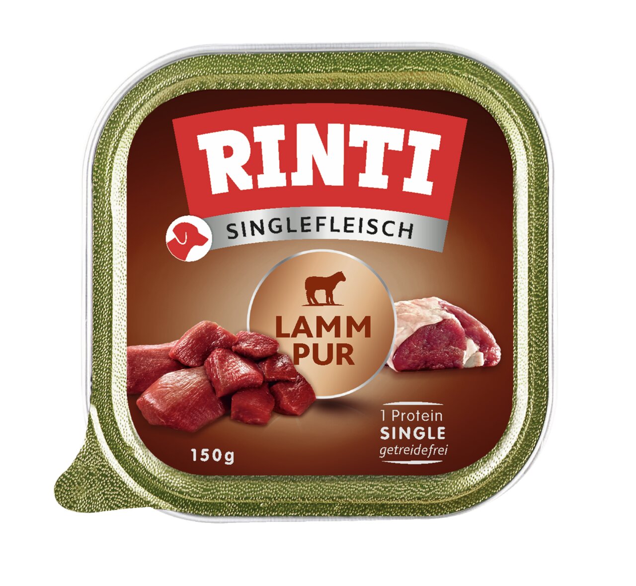 RINTI Singlefleisch Lamm Pur, Nassfutter für Hunde, getreidefrei, Single Protein, 150 g, mit frischem Lamm, hochwertige Zutaten.