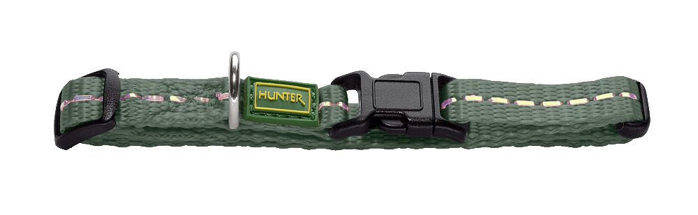 HUNTER Hundehalsband Tripoli, für Hunde, robustes Material, reflektierende Nähte, Klickverschluss, Metallring, grün.