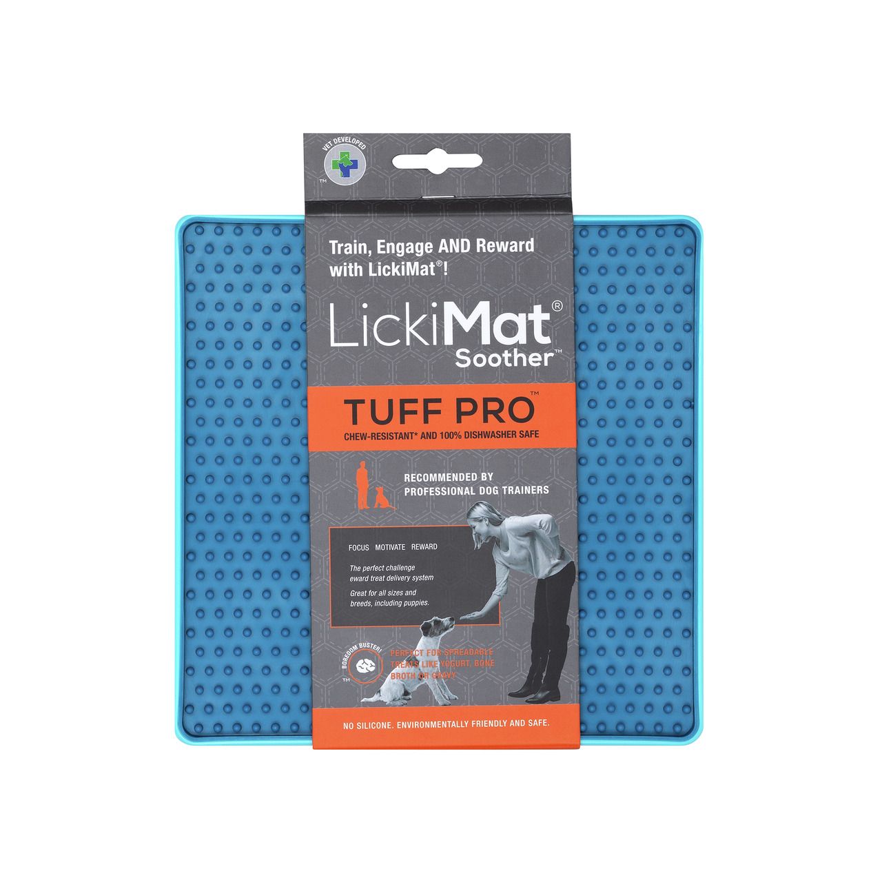 LickiMat Soother Tuff Pro Blau, für Hunde, kaubeständig, spülmaschinenfest, umweltfreundlich, für alle Rassen inkl. Welpen, „Train, Engage AND Reward with LickiMat!“.