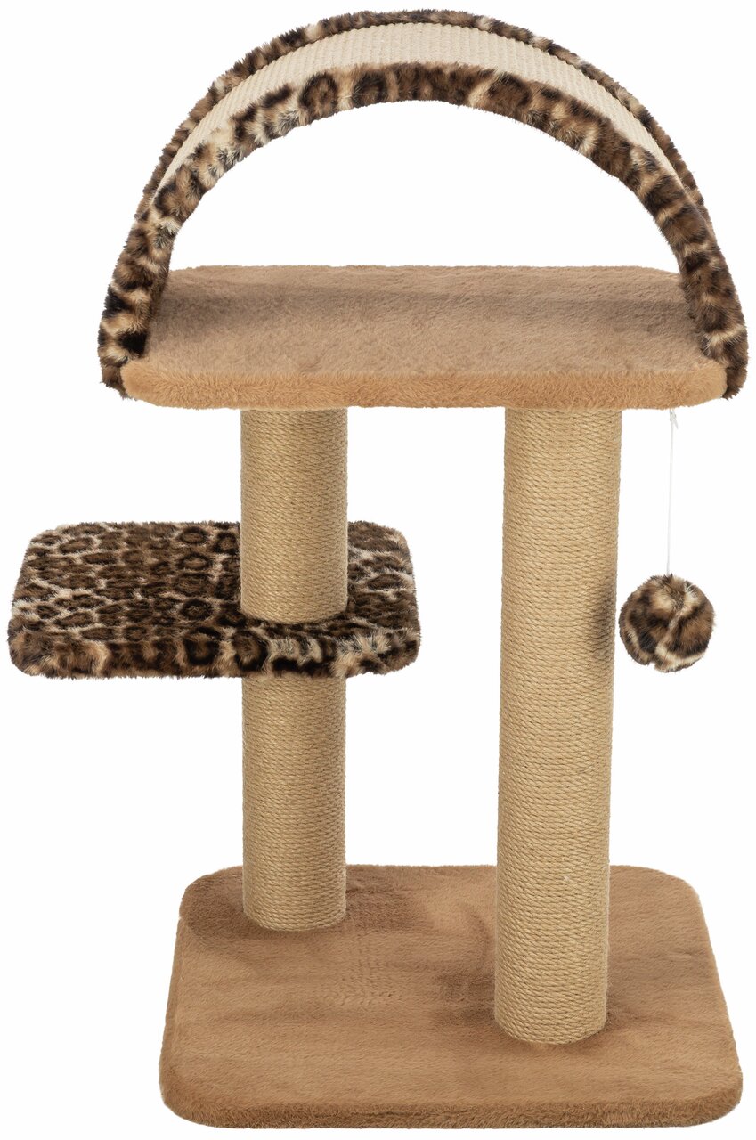 TRIXIE Katzenspielplatz mit Sisal-Stämmen, mit Leopardenmuster, für Katzen, mit Spielzeugball und Liegeflächen.