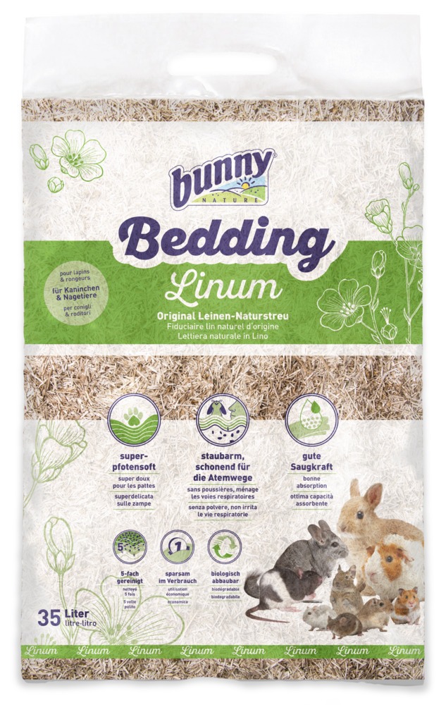 Bunny Nature Bunny Bedding Linum, Leinen-Naturstreu für Kaninchen/Nagetiere, pfotensofort, staubarm, 35 L, saugstark & biologisch abbaubar.