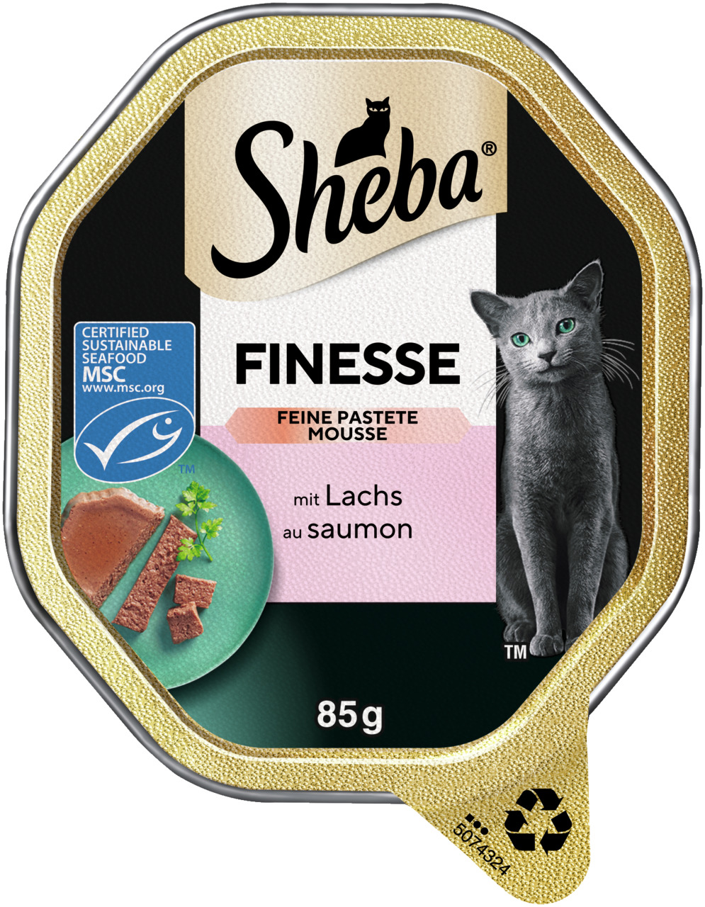Sheba Finesse Feine Pastete Mousse Lachs, Nassfutter f. ausgew. Katzen, 85 g, feine Konsistenz, MSC-zertifizierter Lachs.