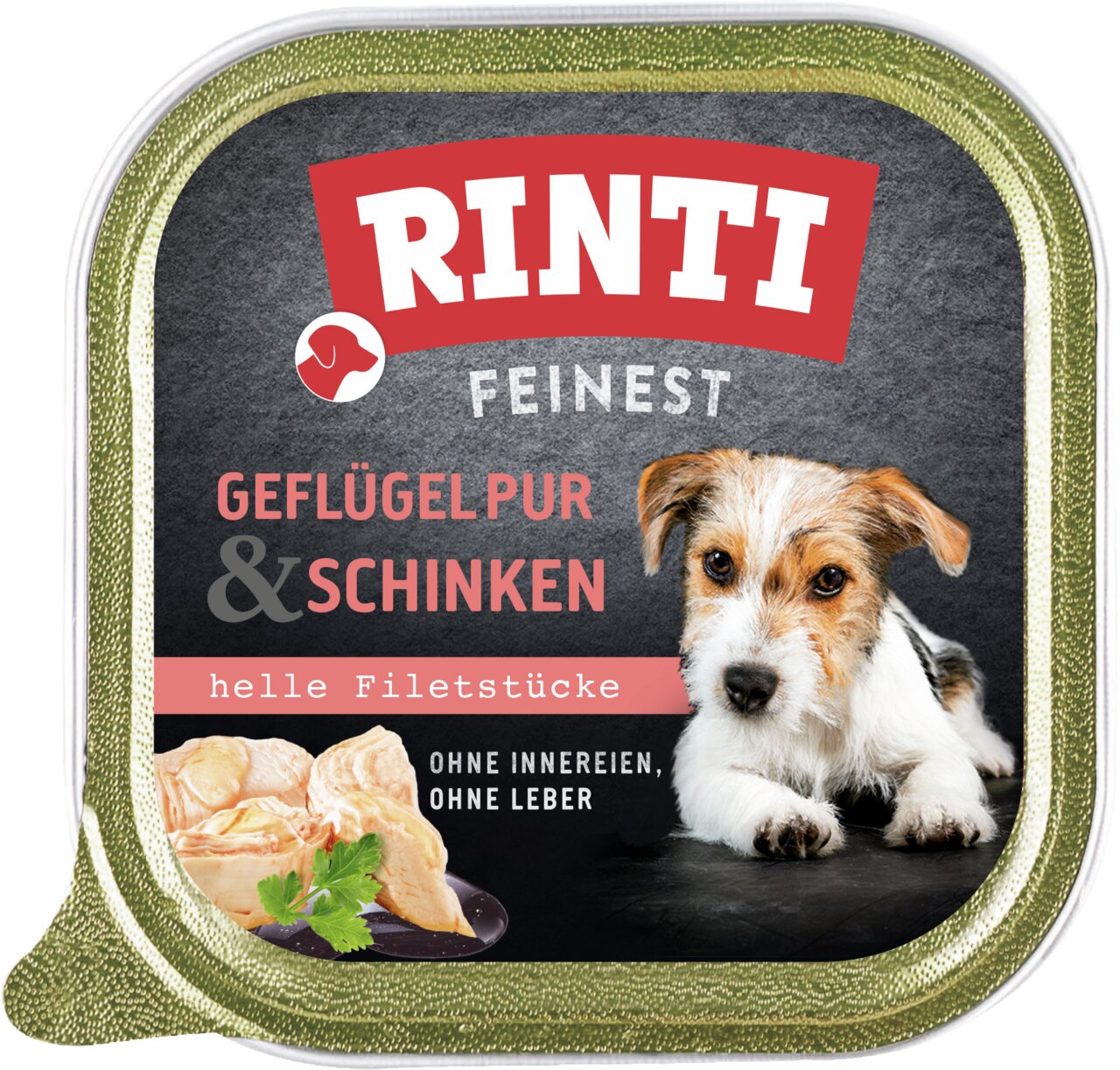 RINTI Feinstes Geflügel pur & Schinken, helle Filetstücke, für Hunde, ohne Innereien, ohne Leber, Inhalt 150 g.