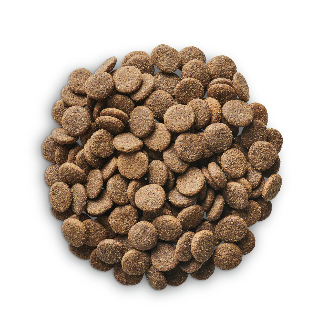 Das Bild zeigt eine Nahaufnahme von LOTTIS HÄPPCHEN, einem hochwertigen Hundefutter für ausgewachsene Hunde. Die runden, braunen Kroketten sind gleichmäßig geformt und eignen sich ideal als Hauptfutter oder Belohnung. Die Geschmacksrichtung ist nicht ange