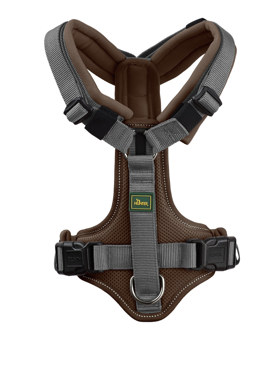 HUNTER Hundegeschirr Hilo Comfort, Braun-Grau, ergonomisch, gepolstert, atmungsaktiv, verstellbar, für Hunde aller Größen.