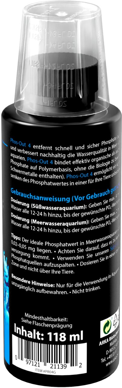 ARKA Phos-Out 4 Phosphatentferner für Meer- und Süßwasseraquarien, für Aquaristik, 118 ml, senkt Phosphatwerte effektiv;;;;;;;;;;;;;;;;;;;;;;;;;;;;