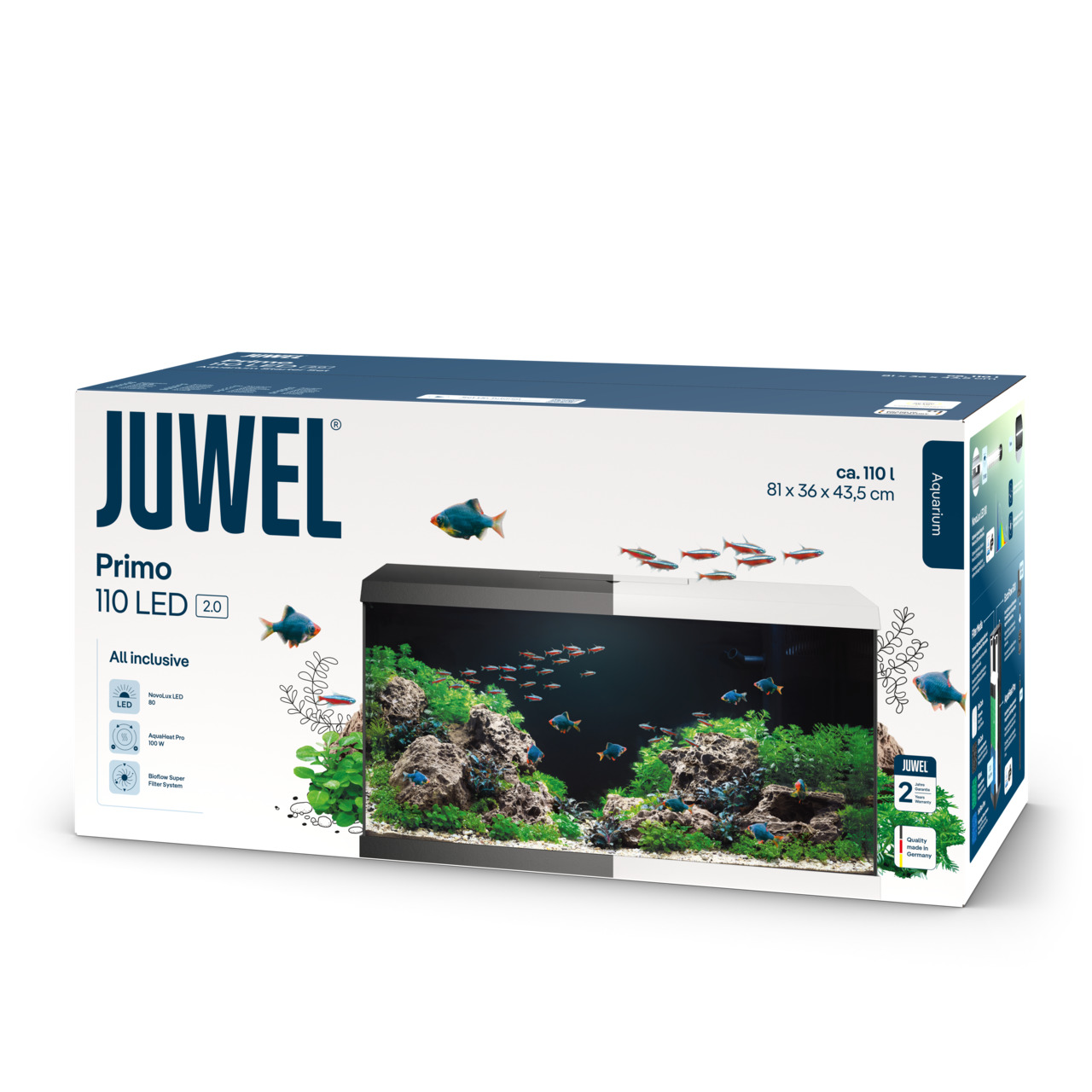 JUWEL Primo 110 LED 2.0 Aquarium, für Aquaristik-Fans, 110 L, 81x36x43,5 cm, LED-Beleuchtung, starker Filter, inkl. Deko-Beispiel.