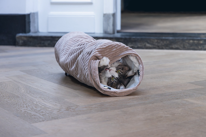 Katzentunnel „Designed by Lotte“, beige, plüschig, für Katzen, gemütl. Rückzugsort.