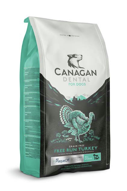 Canagan „Dental Free Run Turkey“ Trockenfutter, Truthahn, für alle Hunde, 2 kg, getreidefrei, mit „PlaqueOff“ für Zahnpflege.
