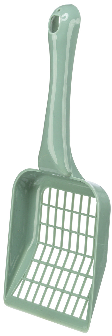 Grüne Katzenschaufel von TRIXIE aus robustem Kunststoff, ideal für die Reinigung von Katzentoiletten. Ergonomischer Griff mit Aufhängeloch für einfache Handhabung und Lagerung. Perfekt für Katzenbesitzer, um Klumpstreu effizient zu entfernen. Maße und Gew
