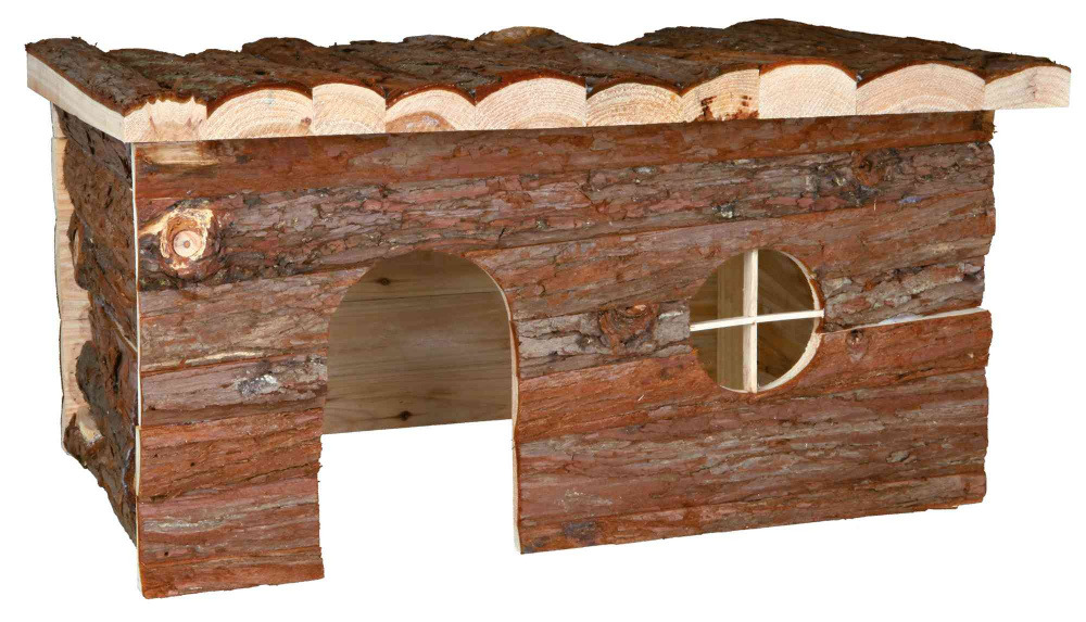 TRIXIE Naturhaus für Nager (Hamster-Meerschweinchen), Holz, Rindenoptik, mit Bogen-Eingang & Fenster, ideal als Rückzugsort-Schlafplatz.