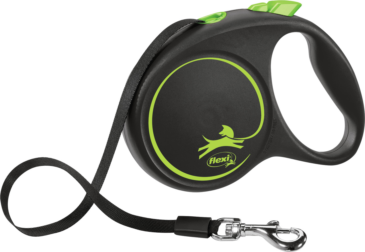 Flexi Hundeleine "New Classic", Schwarz-Grün, für Hunde, ergonom. Griff, ausziehb. Gurtleine, verchromter Karabinerhaken.
