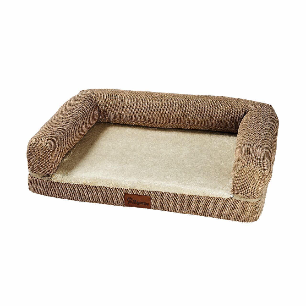 Hundebett Allpets, braun-beige, für mittelgroße-große Hunde, Komfort+Unterstützung, robust, rechteckig, erhöhter Rand.