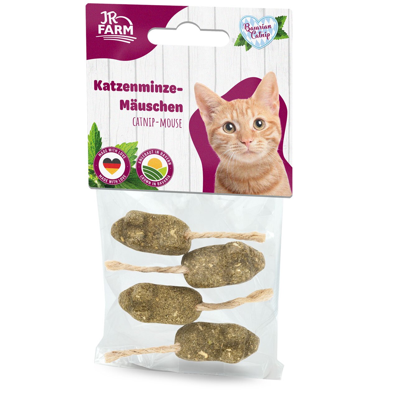 JR FARM Katzenminze-Mäuschen, für Katzen, Geschmacksrichtung Katzenminze, Made in Bayern, 4 Mäuse im Set.