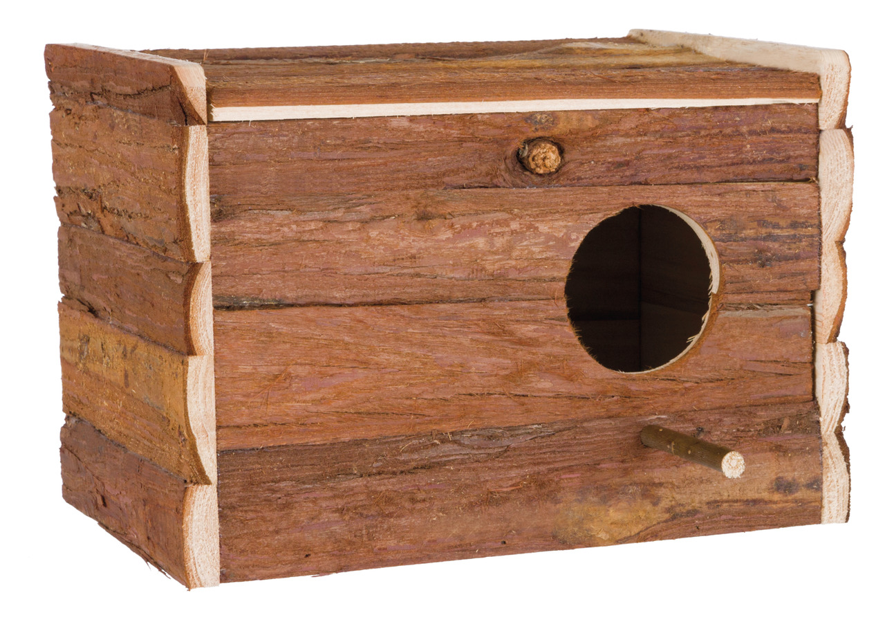 TRIXIE Holz-Nistkasten für kleine Vögel, Naturholz, runder Eingang, Sitzstange, ideal für draußen, sicherer Brutplatz.