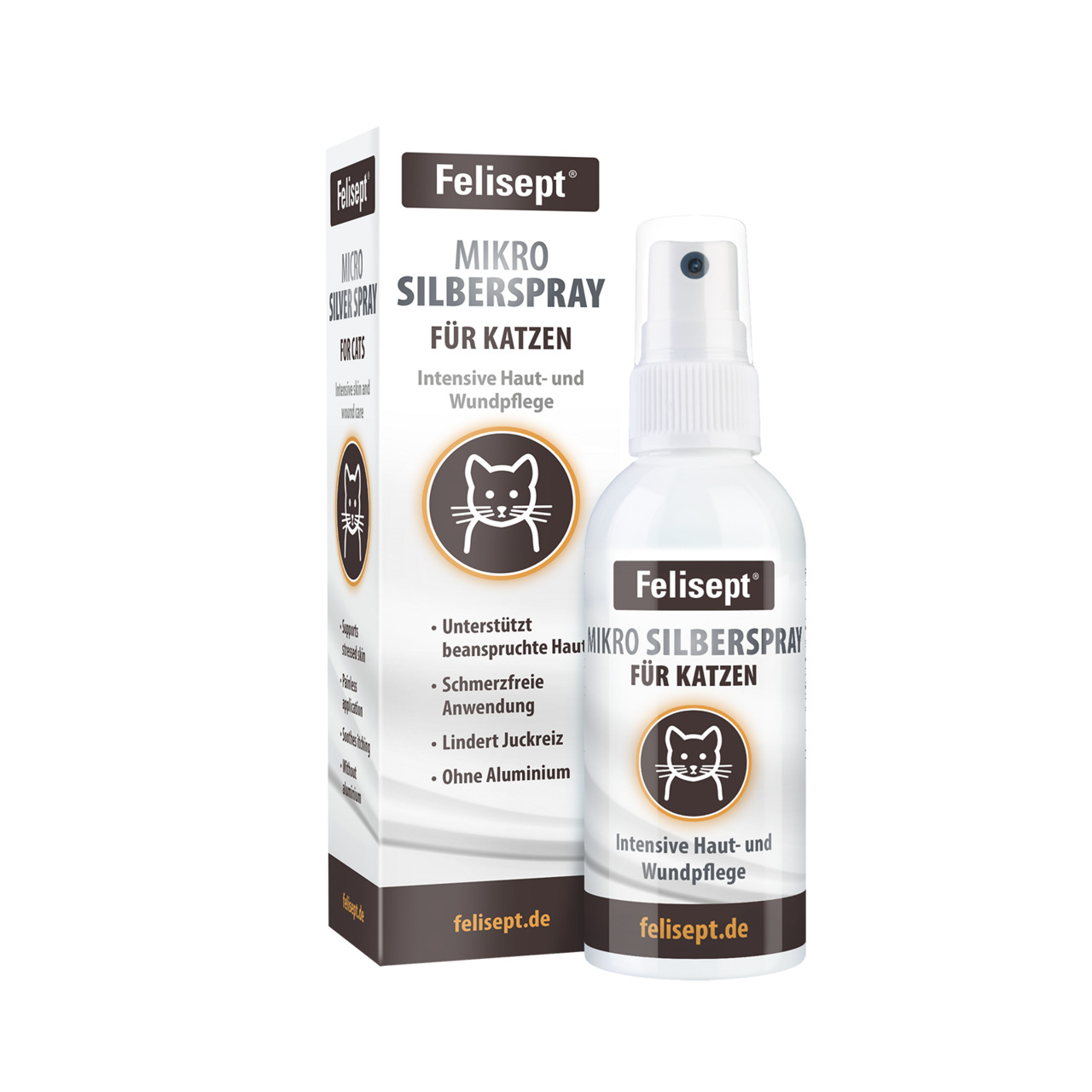 Felisept Mikro Silberspray für Katzen: Pflegeprodukt, lindert Juckreiz, unterstützt Haut, schmerzfrei, aluminiumfrei, 100 ml.
