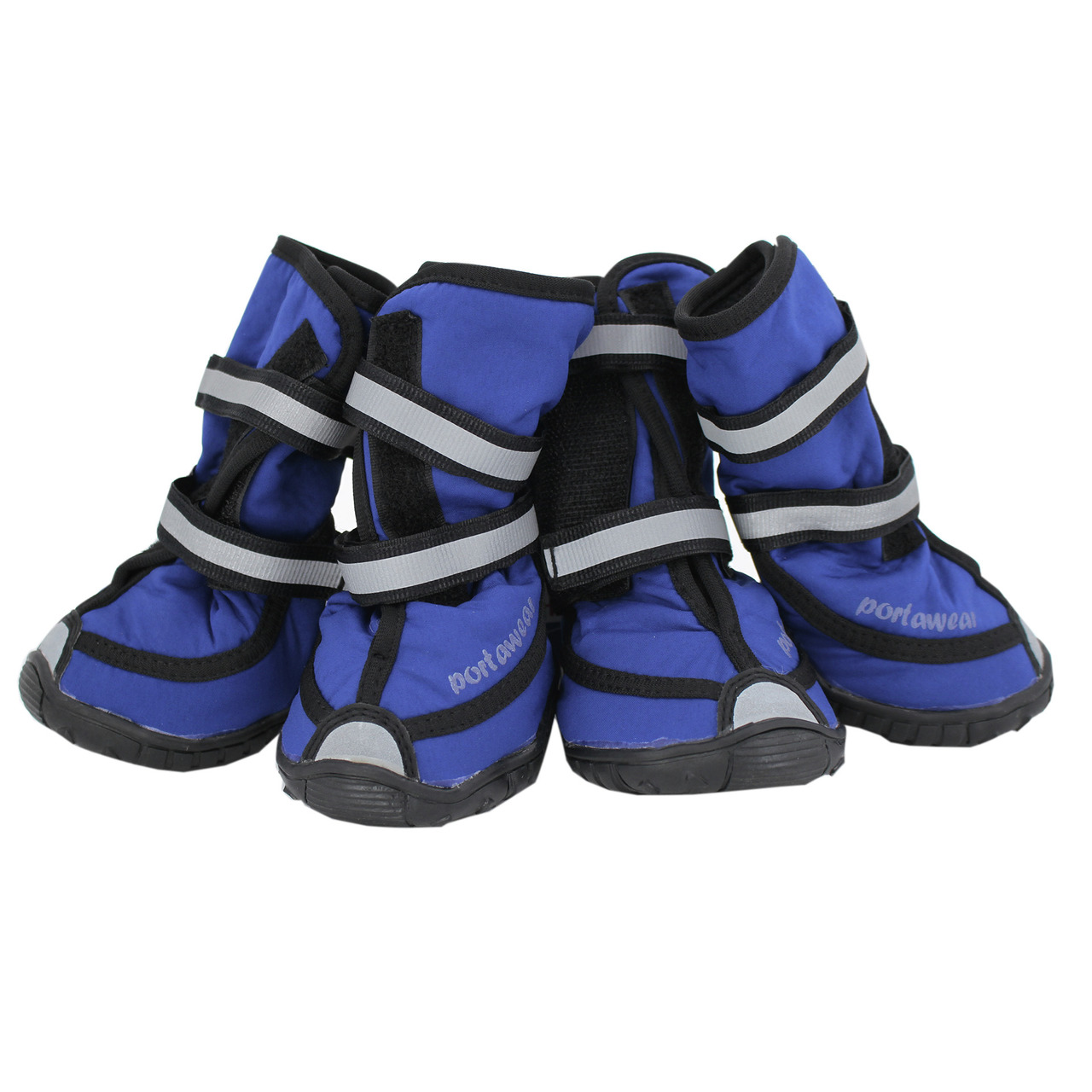 Portawear Hundeschuhe, 4 Stk., für alle Hunde, blaue Farbe, reflektierend, rutschfest, Klettverschluss, Schutz vor Kälte-Hitze-Verletzungen.
