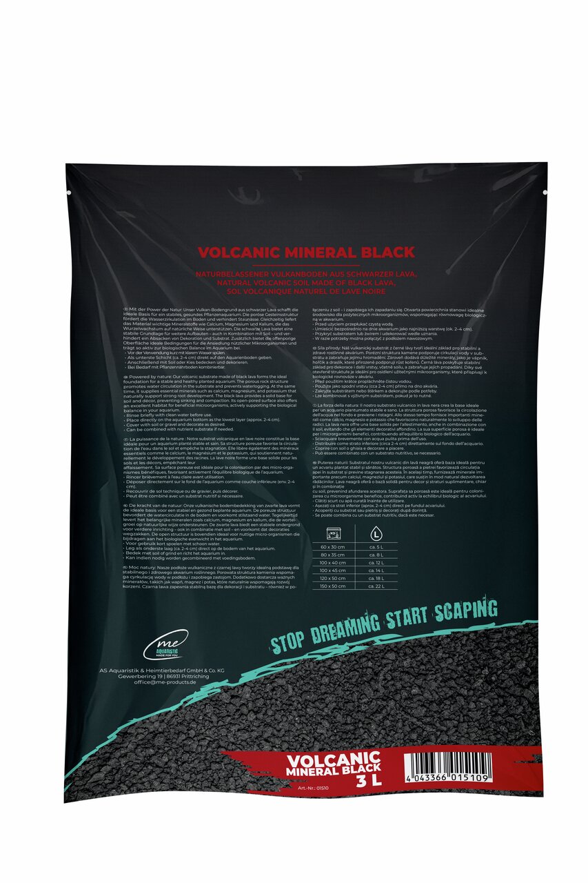 ME Volcanic Mineral Black, Aquaristik-Zubehör, für Aquarien, nährstoffreicher Boden, Volcanic Black Lava, Inhalt: 3 Liter.