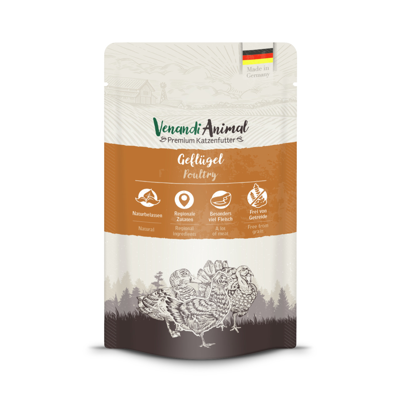 Venandi Animal Geflügel, Katzen, Geflügel, getreidefrei, natürliche regionale Zutaten, Made in Germany, 100 g.