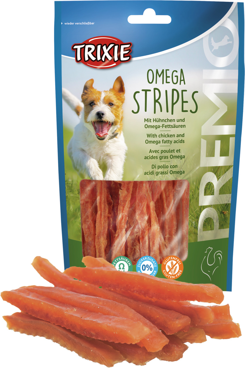 Trixie Premio Omega Stripes mit Hühnchen Hunde Snack 100 g