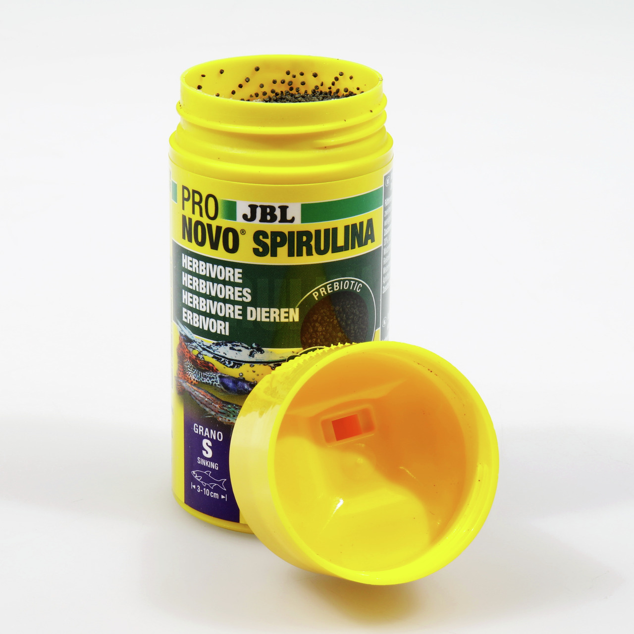 JBL Pro Novo Spirulina, für pflanzenfressende Aquarienfische (3-10 cm), 100 ml sinkendes Granulat, präbiotisch.