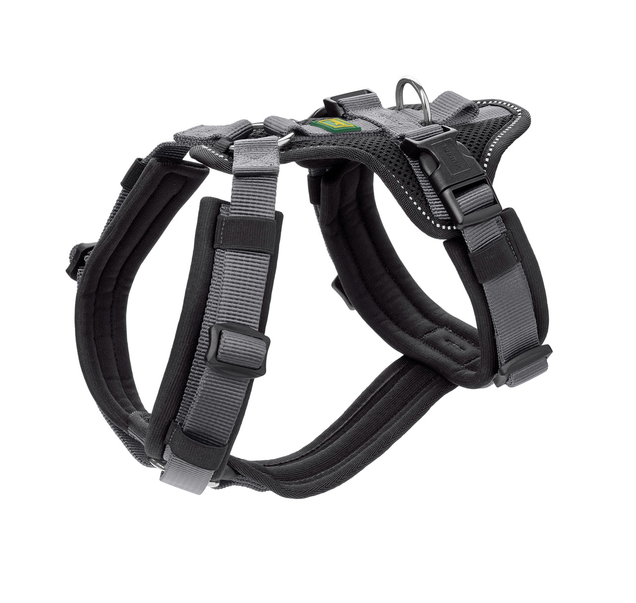 HUNTER Geschirr "Divo" für Hunde, Schwarz-Grau, ergonomisch, gepolstert, verstellbar, stabiler D-Ring, für alle Größen.
