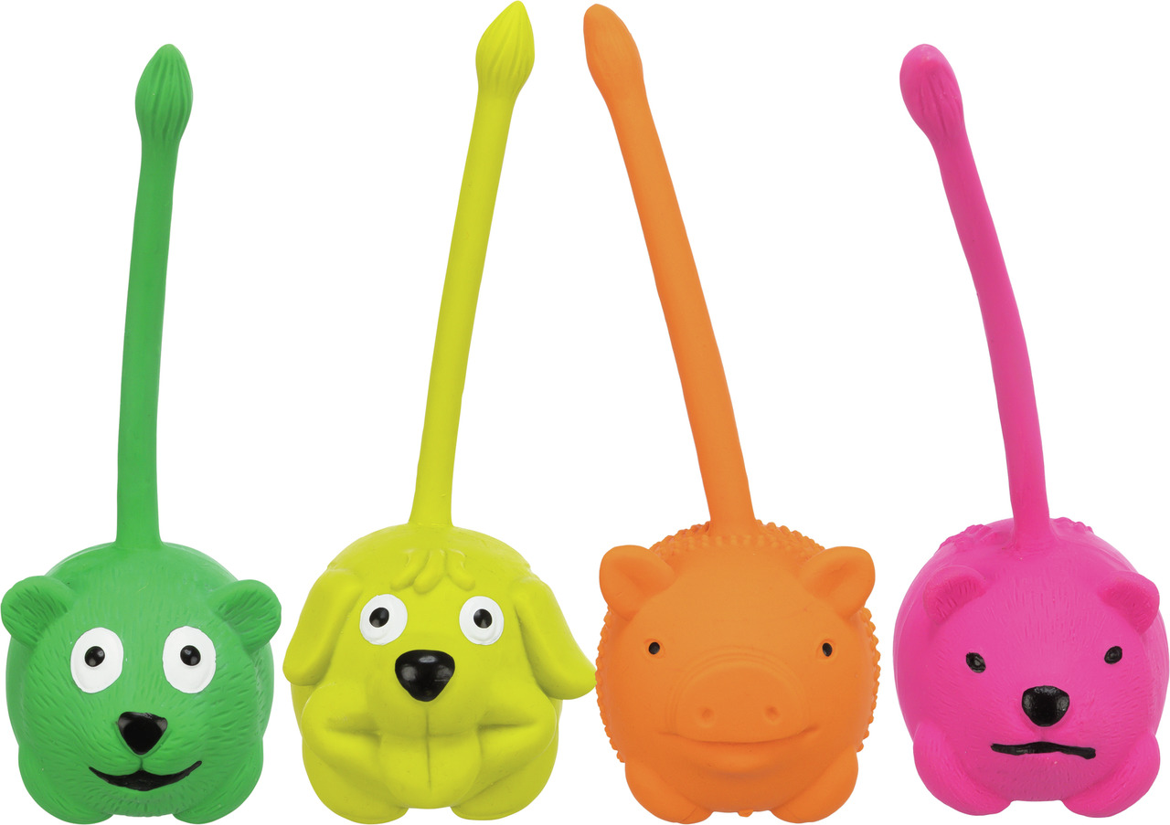 TRIXIE Dog Activity Hundespielzeug, interaktiv, robustes Gummi, Tierformen, Farben: Grün, Gelb, Orange, Pink. Zielgruppe: Hundehalter.