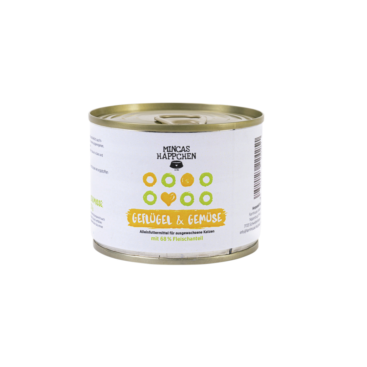 MINCAS HÄPPCHEN Geflügel & Gemüse, Alleinfutter f. erw. Katzen, 68 % Fleisch, 200 g.