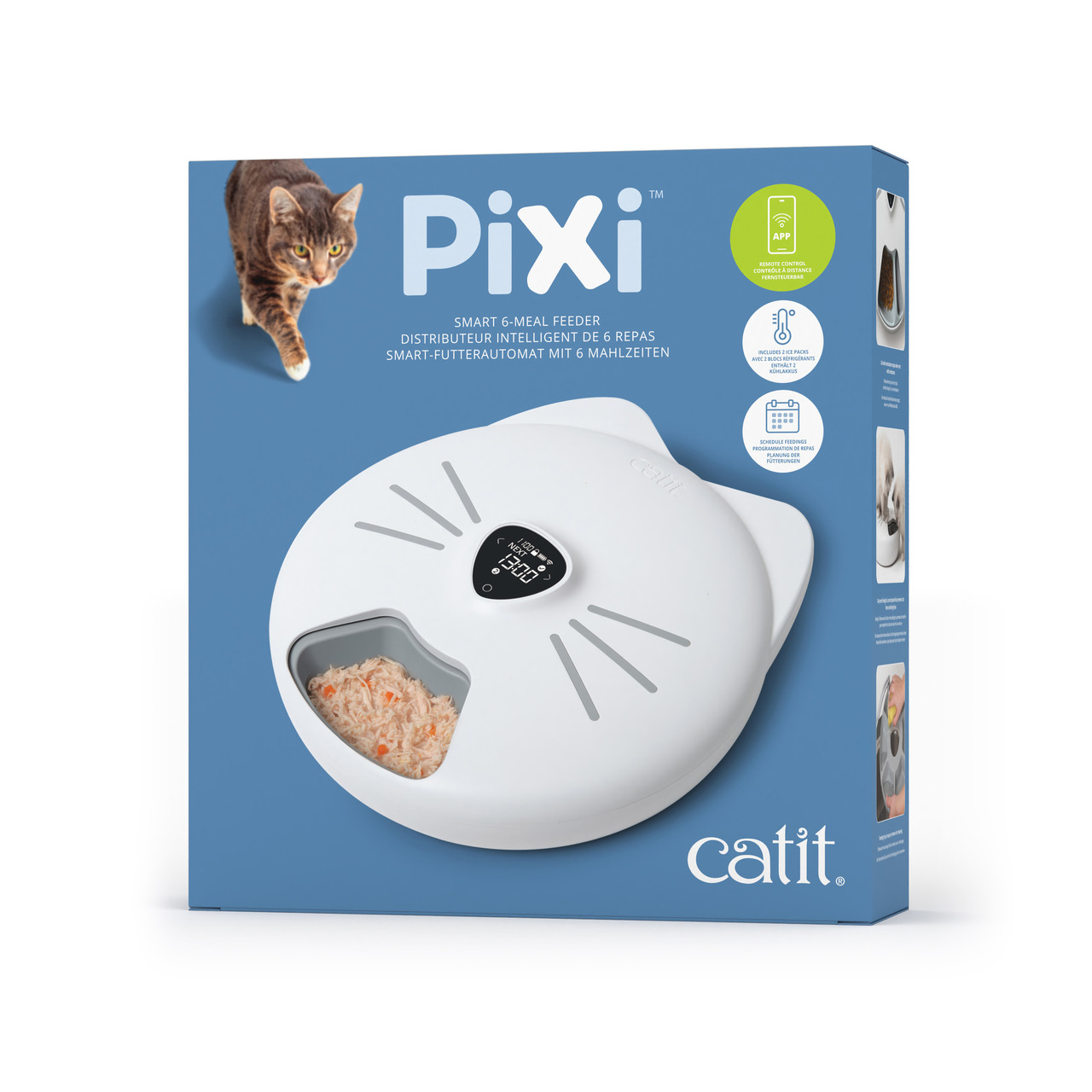Catit PIXI Smart-Futterautomat, Katzen, weiß, 6 Mahlz., digitales Display, App-kompatibel, 1 Gerät, intelligente Fütterungslösung.