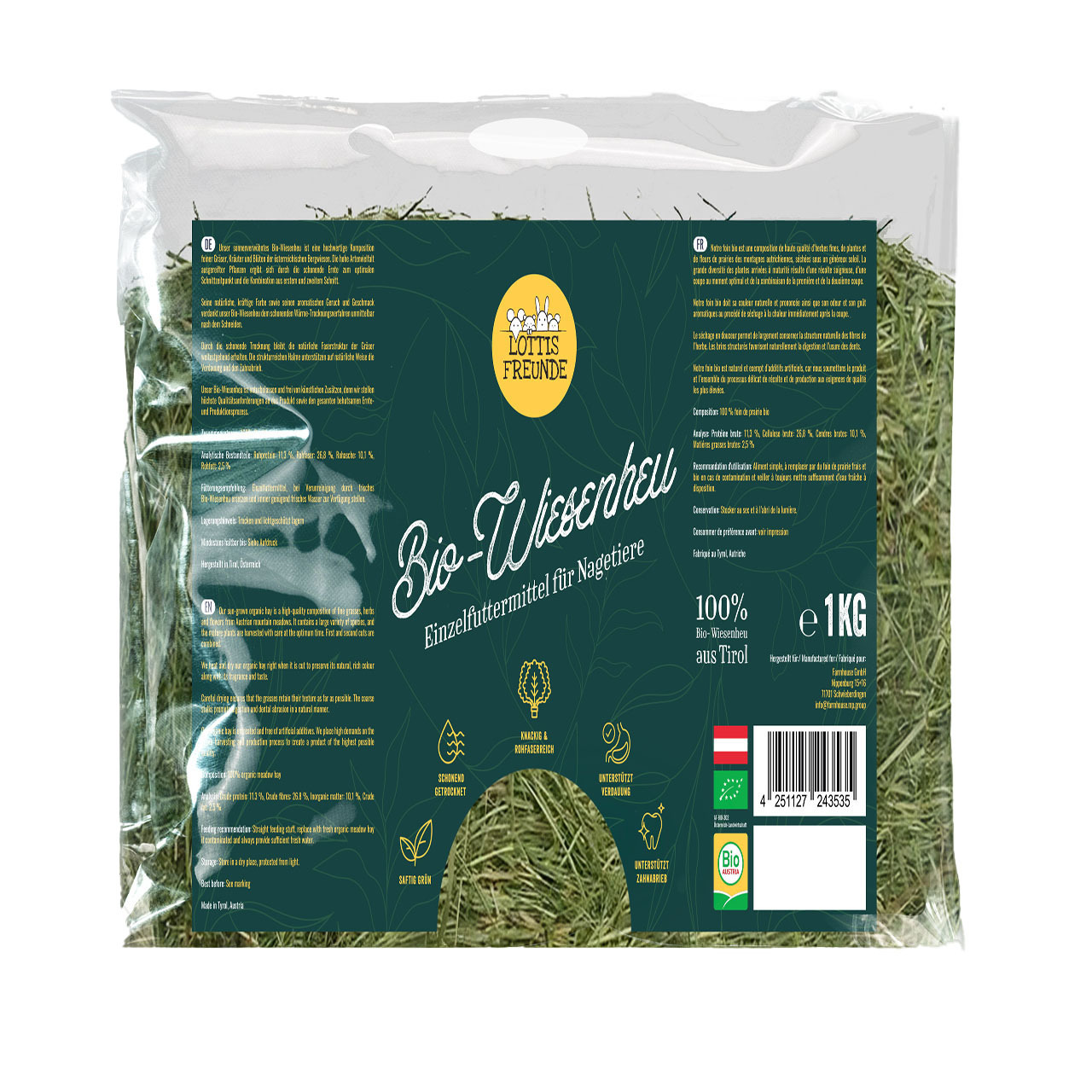 Das Bild zeigt ein Produkt aus dem Tierbedarf der Marke LOTTIS FREUNDE. Es handelt sich um ein hochwertiges Futter für Hunde. Die Geschmacksrichtung ist nicht angegeben, jedoch richtet sich das Produkt speziell an Hundebesitzer, die Wert auf natürliche Zu